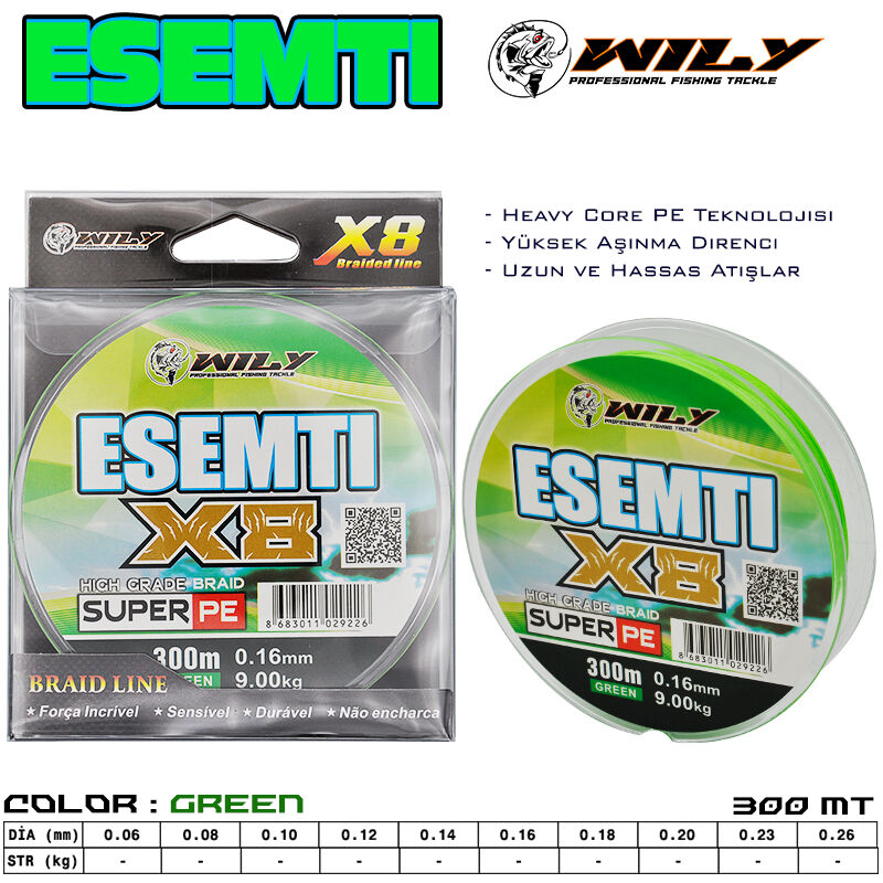 Wily Esemti 8 Kat İp Misina 300 mt Yeşil